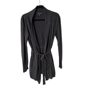 Barefoot Dreams CozyChic Ultra Lite Knit M Charcoal Gray Drape Rib Cardigan